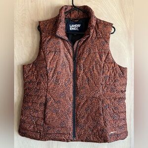 Lands’ End Leopard Print Down Vest Rusty Orange Black Women’s XL